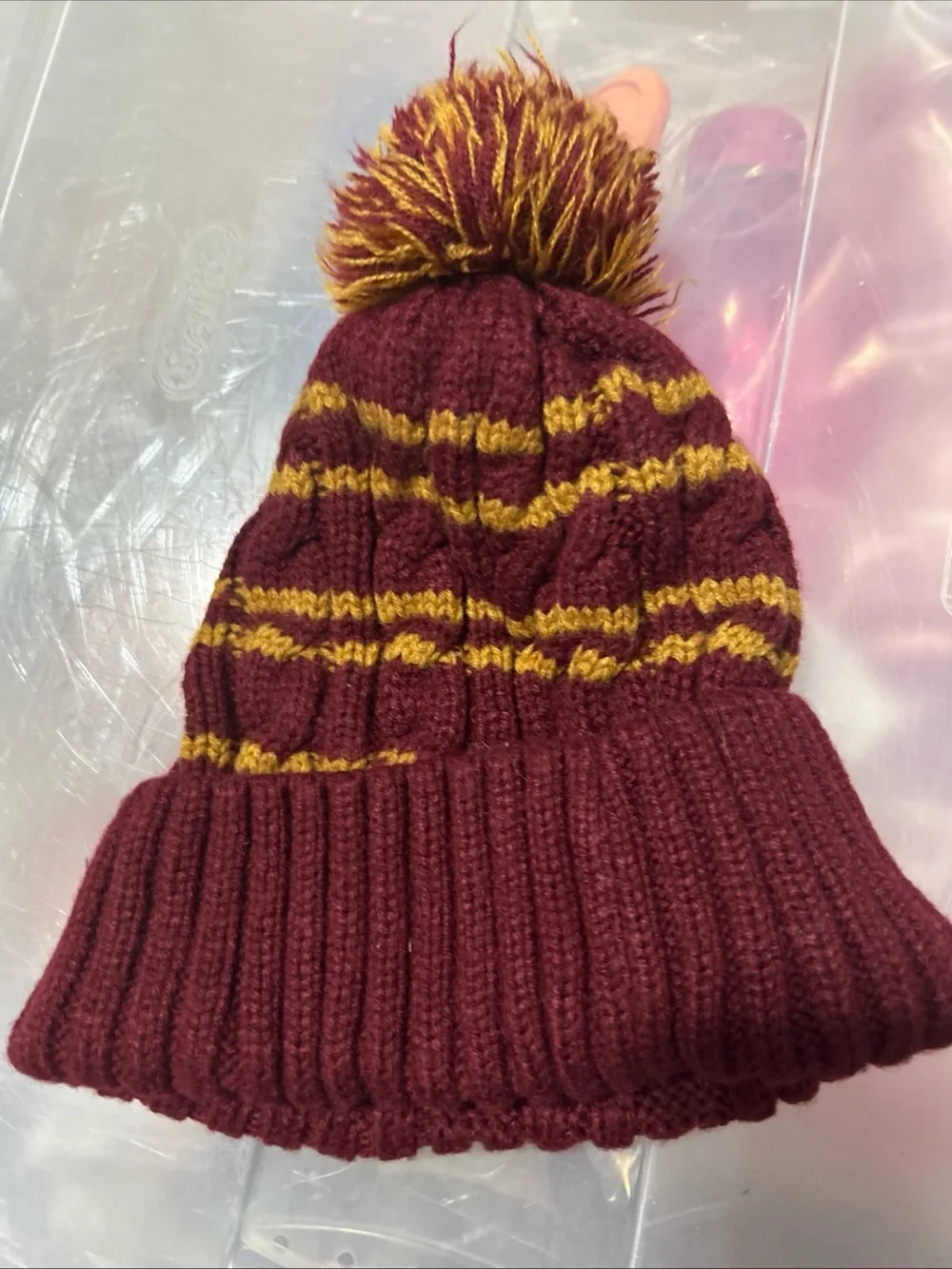 Gryffindor-Inspired Kids Maroon and Gold Pom Beanie Hat
